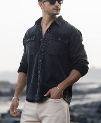 Black Charcoal Washed Denim Shirt 100% Cotton