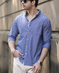 Dark Blue Lightweight Stripe Shirt 100% Cotton