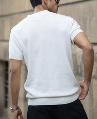 White Knitted Regular Fit Henley T-Shirt 100% Cotton