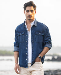 Dark Blue Washed Denim Full Sleeves Shirt 100% Cotton