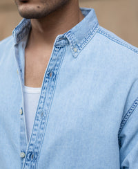 Light Blue Washed Button Down Shirt 100% Cotton
