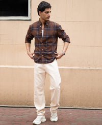 Brown Lightweight Checks Shirt 100% Cotton