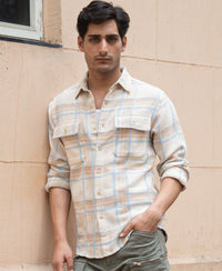 Beige Double Pocket Checks Shirt