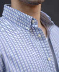 Blue Oxford Stripe Buttondown Shirt 100% Cotton