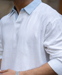 White Contrast Collar Kurta Shirt