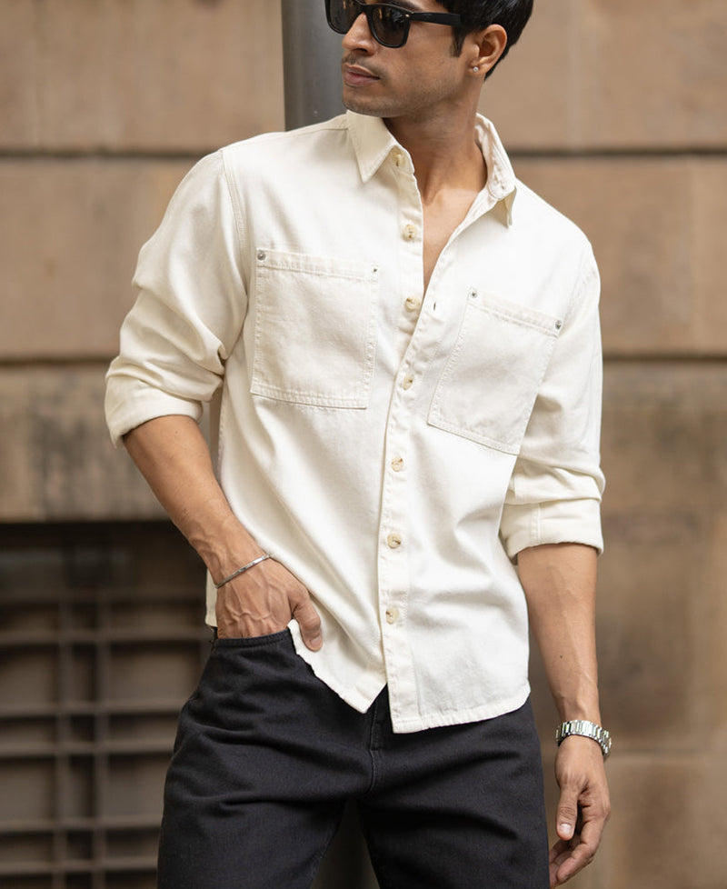 Off-White Structured Shirt With Pockets 100% Cotton