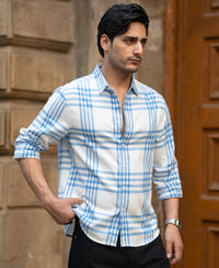 White & Royal Brushed Checks Shirt 100% Cotton