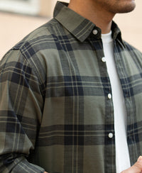 Olive Structured Checks Shirt 100% Cotton