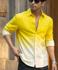 Yellow Ombre Checks Shirt 100% Cotton