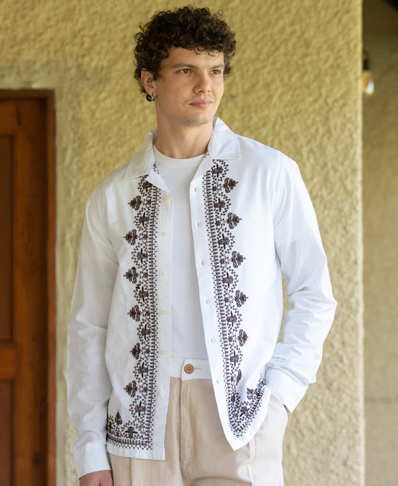 White Embroidered Shirt 100% Cotton