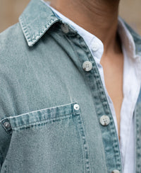 Mid Blue Washed Denim Shirt 100% Cotton