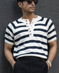 Navy Striped Raglan T-Shirt 100% Cotton