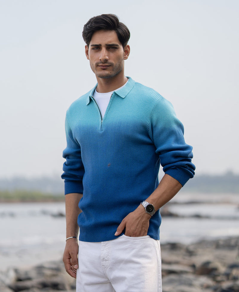 Blue Ombre Structure T-Shirt 100% Cotton