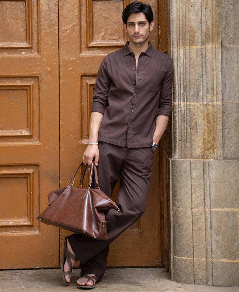Brown Structured Lightweight Co-ord Set 100% Cotton