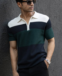 Olive & Navy Knit Stripe T-Shirt 100% Cotton