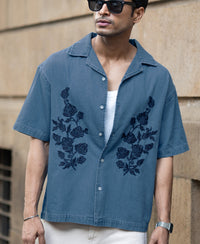 Mid Blue Embroidered Denim Shirt 100% Cotton