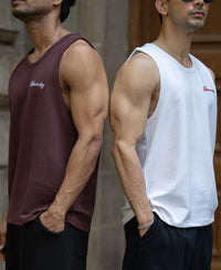 Brown & Off White Vest Combo (Pack Of 2) 100% Cotton