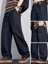 Men'S 3D Tailored Raw Denim Straight Leg Casual Basic Jeans