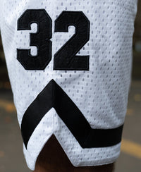 White Embroidered Mesh Basketball Shorts