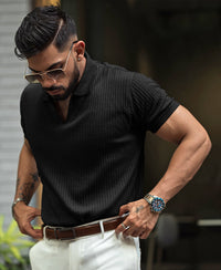 Black Regular Fit Half Sleeves T-shirt