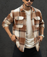 Brown And Off-White Checked Regular Fit Full Sleeves Shirt