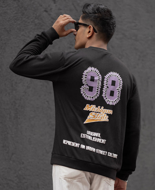 Black Printed Regular Fit Full Sleeves T-Shirt 100% Cotton