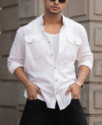 White Regular Fit Full Sleeves Shirt 100% Cotton
