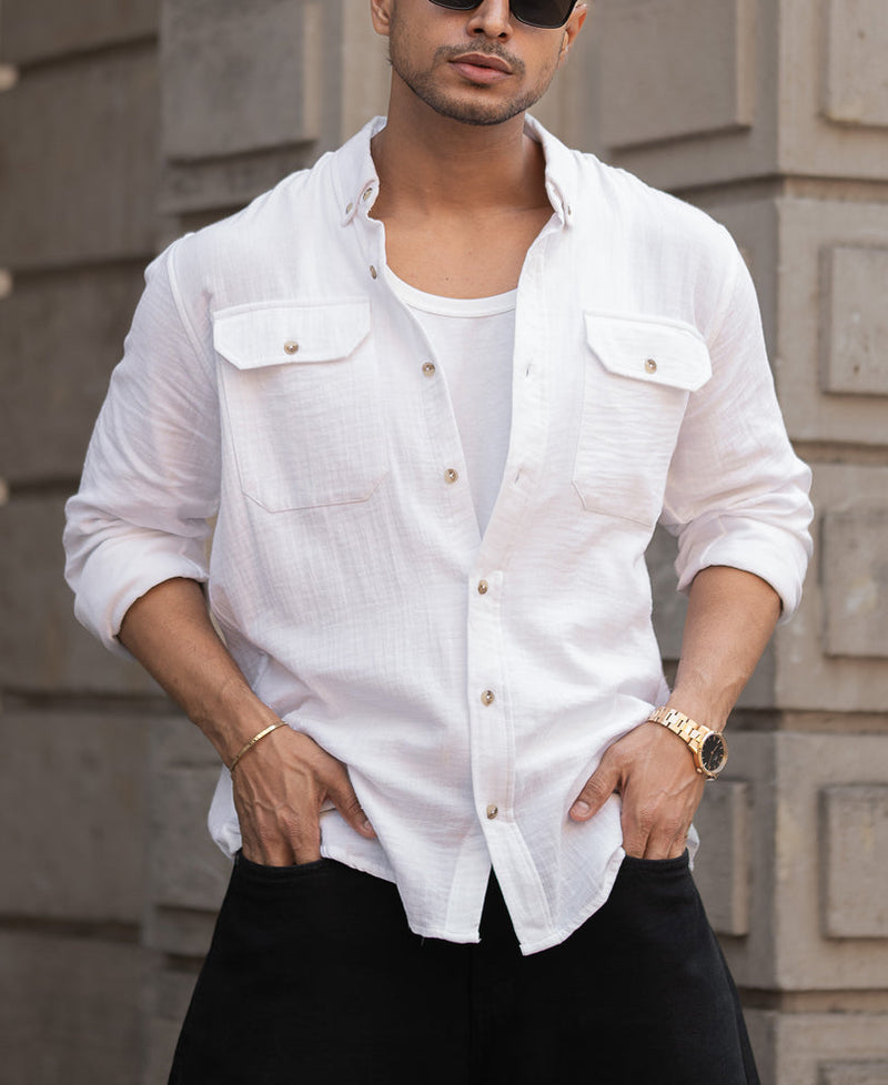 White Regular Fit Full Sleeves Shirt 100% Cotton
