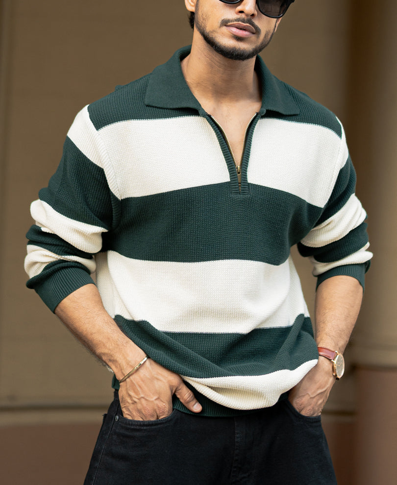 Bottle Green And Butter Regular Fit Full Sleeves T-Shirt 100% Cotton