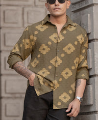 Olive Geometric Jacquard Shirt