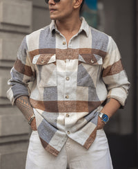 Beige Regular Fit Full Sleeve Shirt With Double Flap Pocket