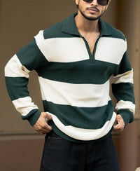 Bottle Green And Butter Regular Fit Full Sleeves T-Shirt 100% Cotton