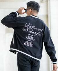Black Embroidered Varsity Jacket 100% Cotton