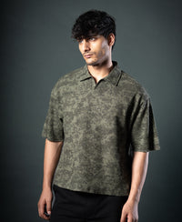 Olive Structure Print Boxy T-Shirt
