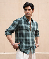 Olive Lightweight Checks Shirt 100% Cotton