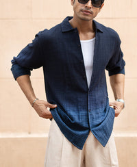 Navy Structured Ombre Shirt 100% Cotton